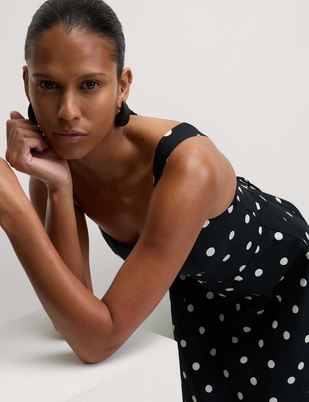 M&S Pure Cotton Floral Corset Midi Skater Dress Black Mix