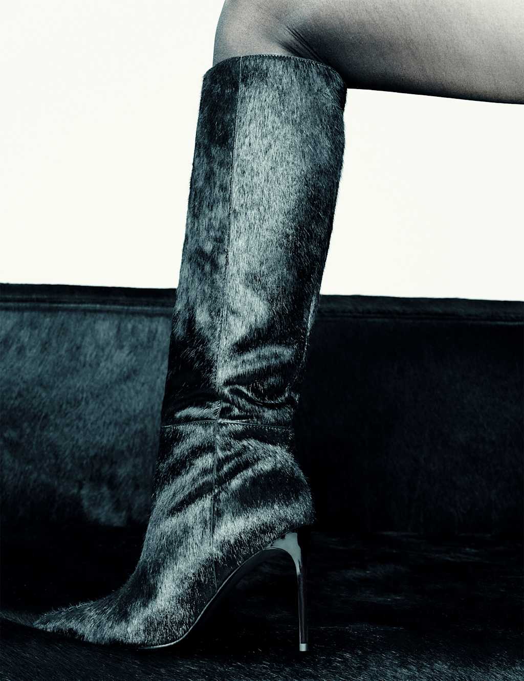 M&S x 16Arlington Hair On Leather Stiletto Heel Knee High Boots Black