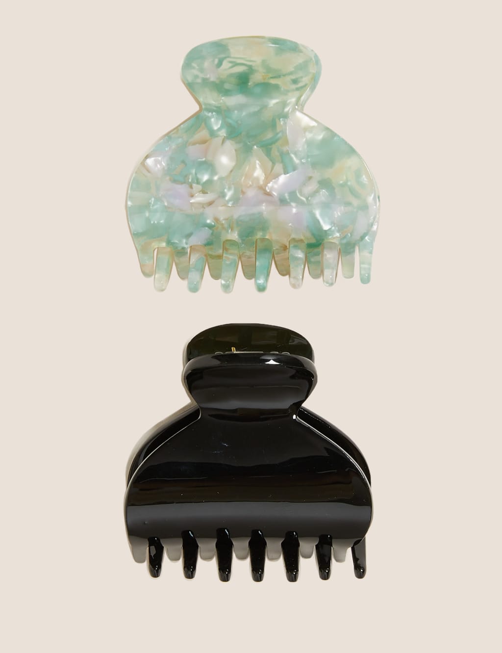 M&S Collection Women's 2 Pack Tortoiseshell Bulldog Hair Clips - Green Mix, Green Mix,White Mix