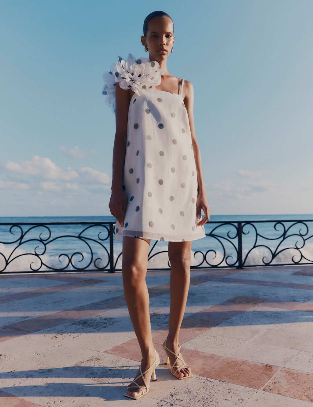 Polka Dot Square Neck Mini Column Dress