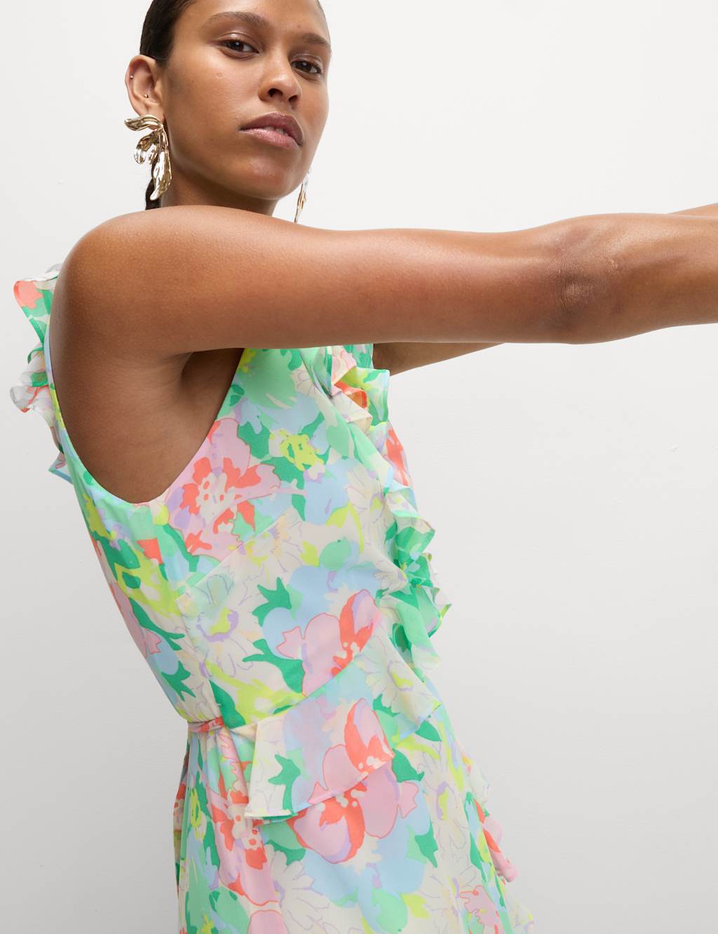 M&S Floral Ruffle Maxi Wrap Dress Multi