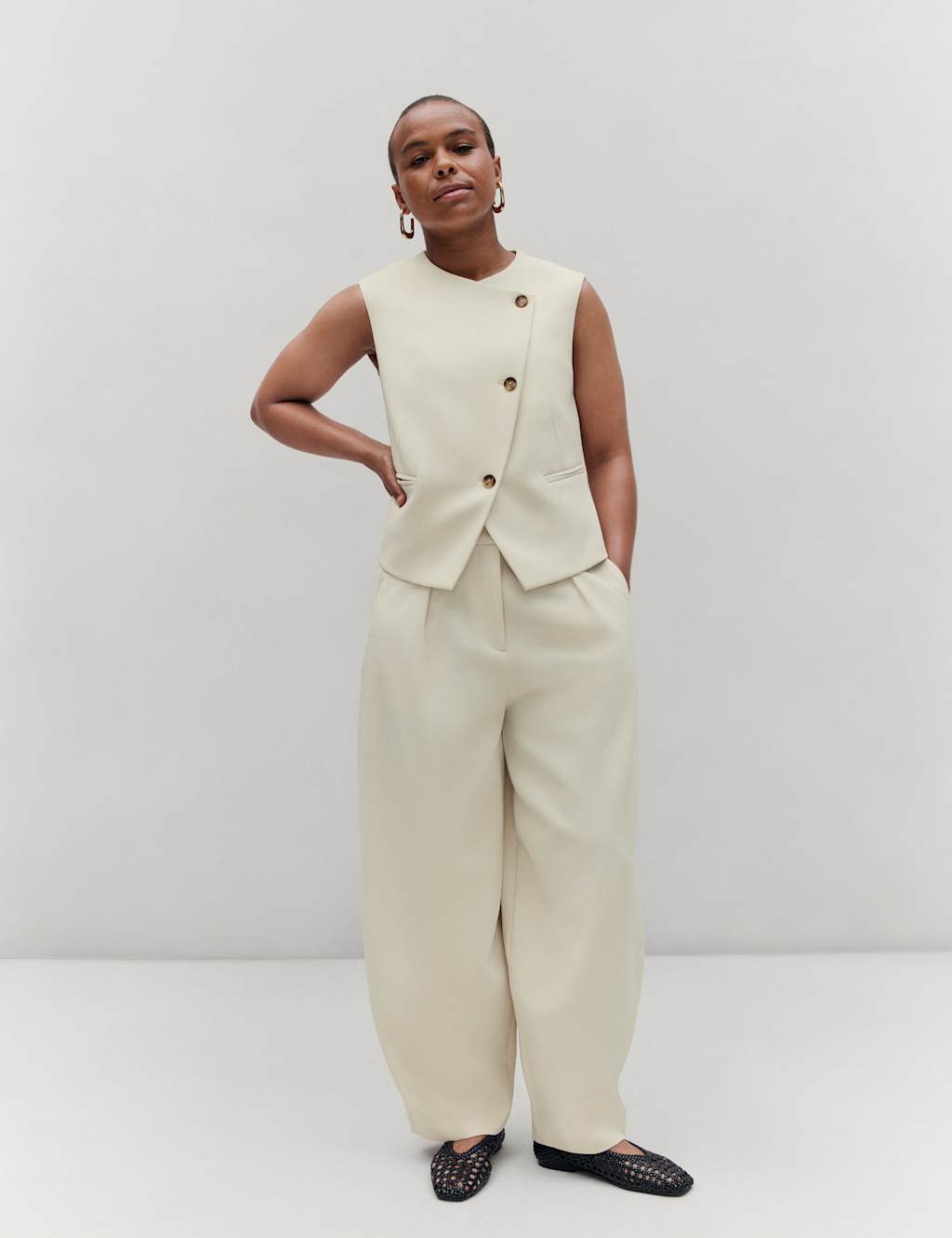 Tailored Pleat Front Barrel Leg Trousers