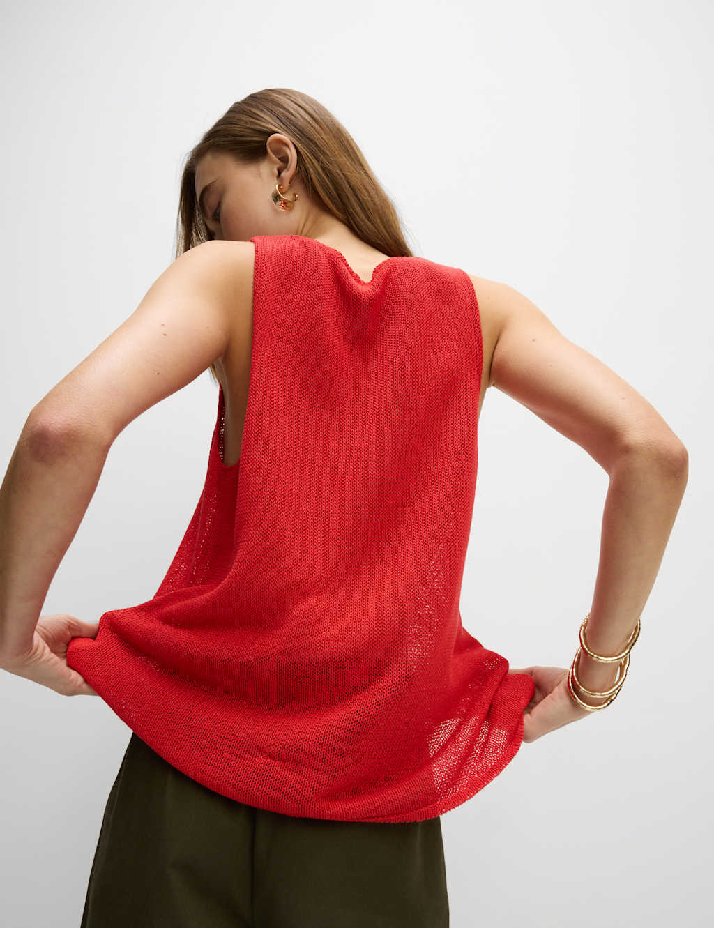 Textured Crew Neck Knitted Vest with Cotton