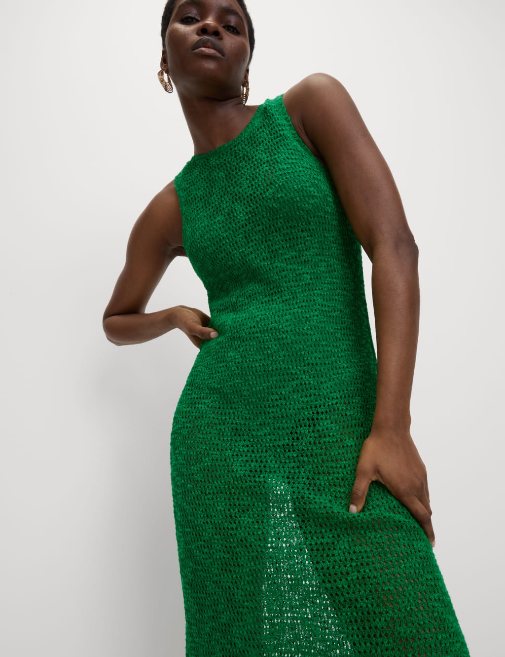 Cotton Rich Knitted Midi Dress with Linen