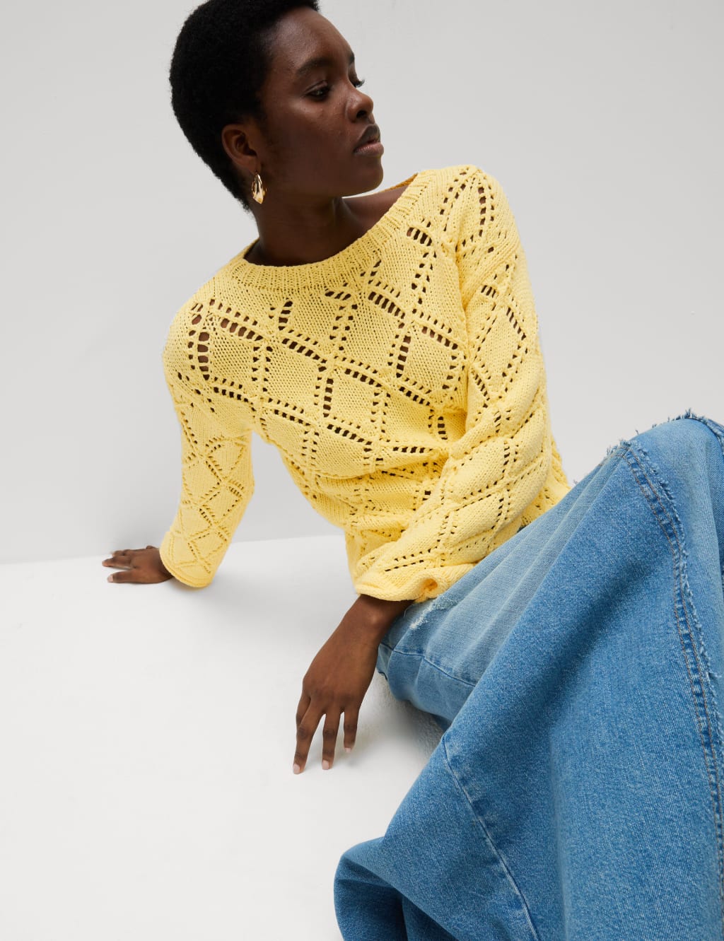 Yellow cotton sweater women's on sale