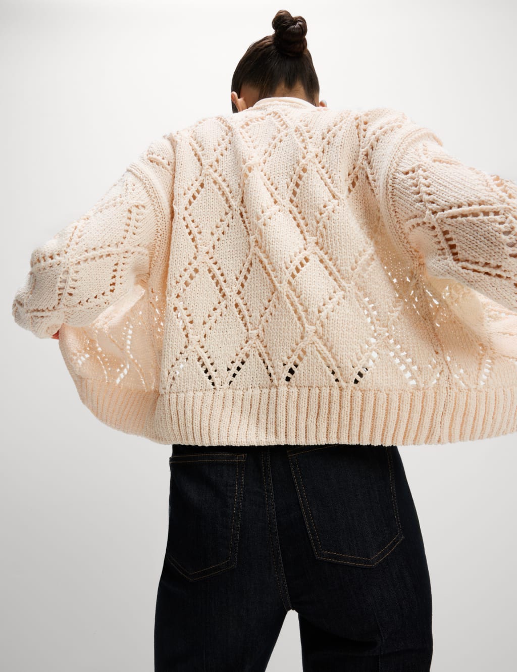 Cotton Blend Open Stitch Cropped Cardigan