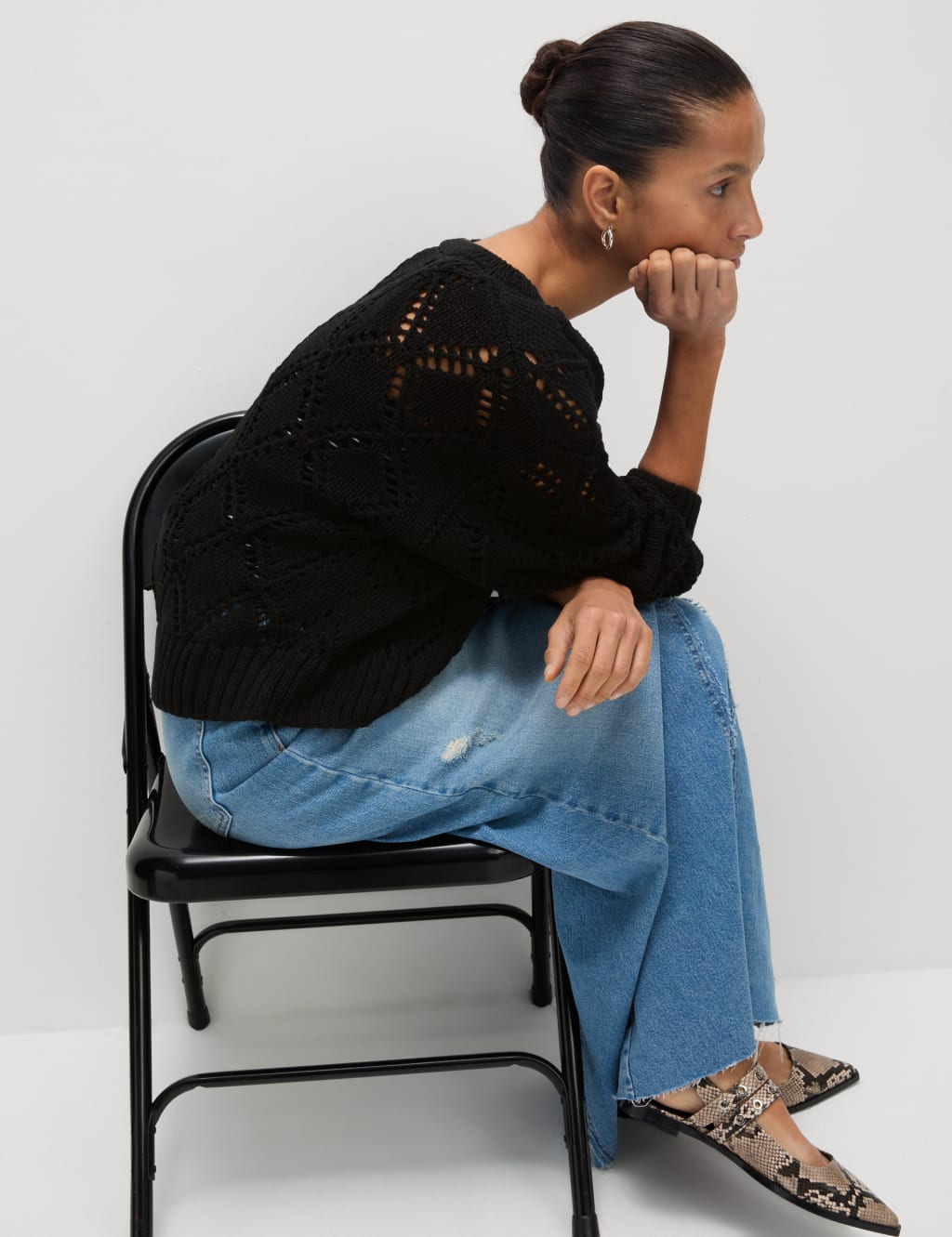 Cotton Blend Open Stitch Cropped Cardigan