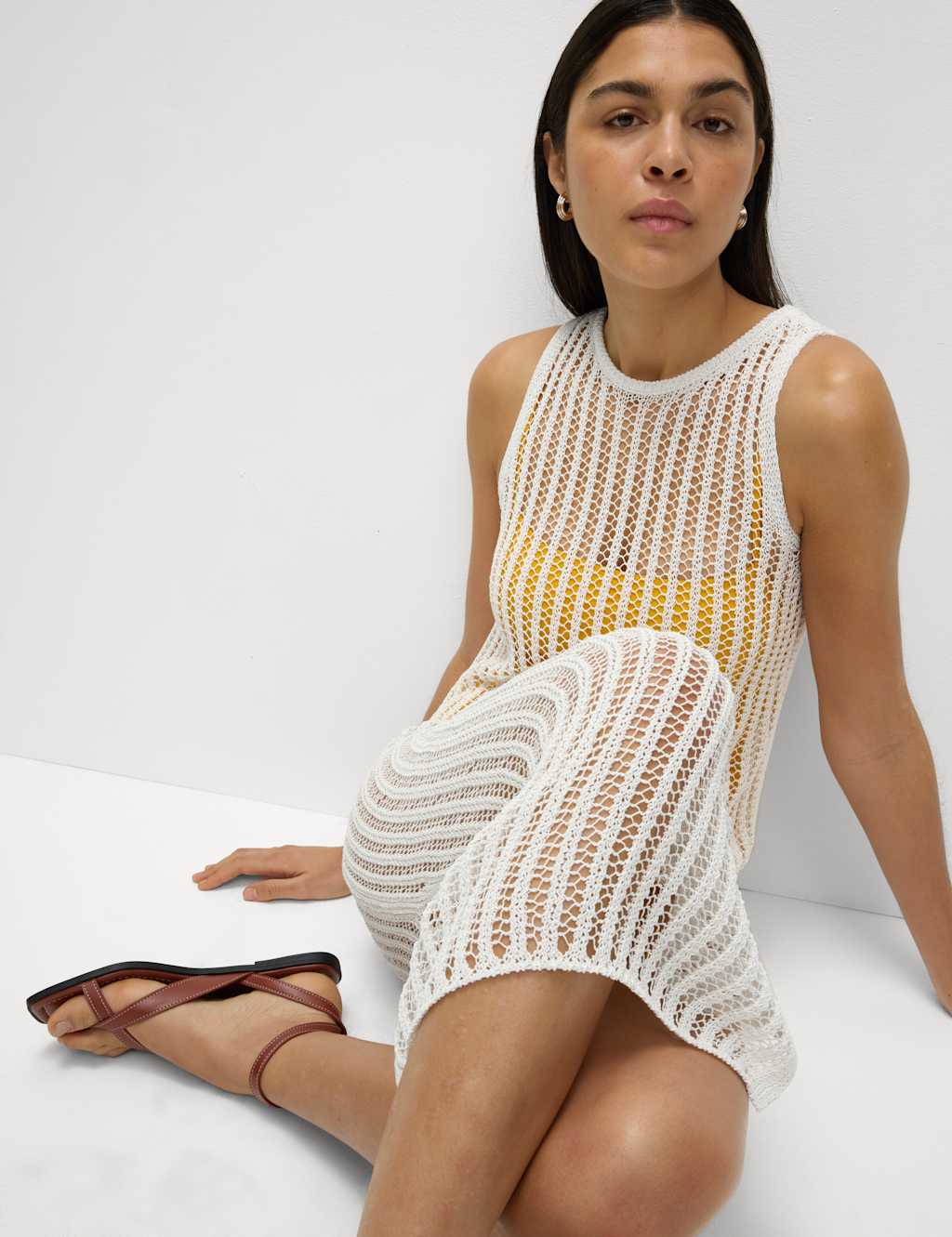 Textured Openstitch Midi Knitted Dress
