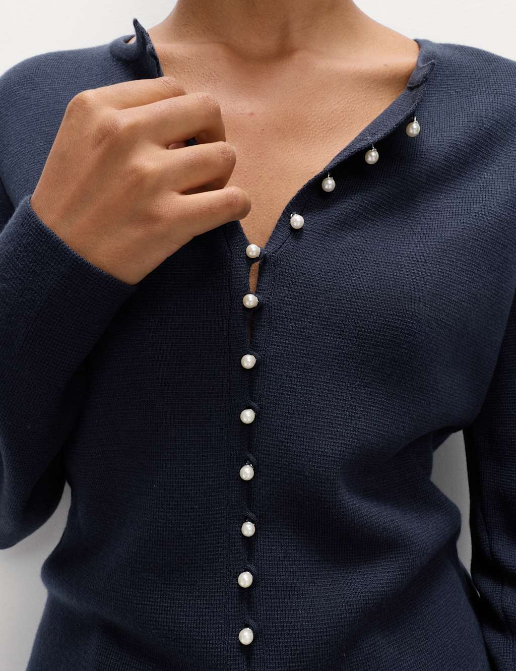 M&S Soft Touch Button Through Fitted Cardigan Navy