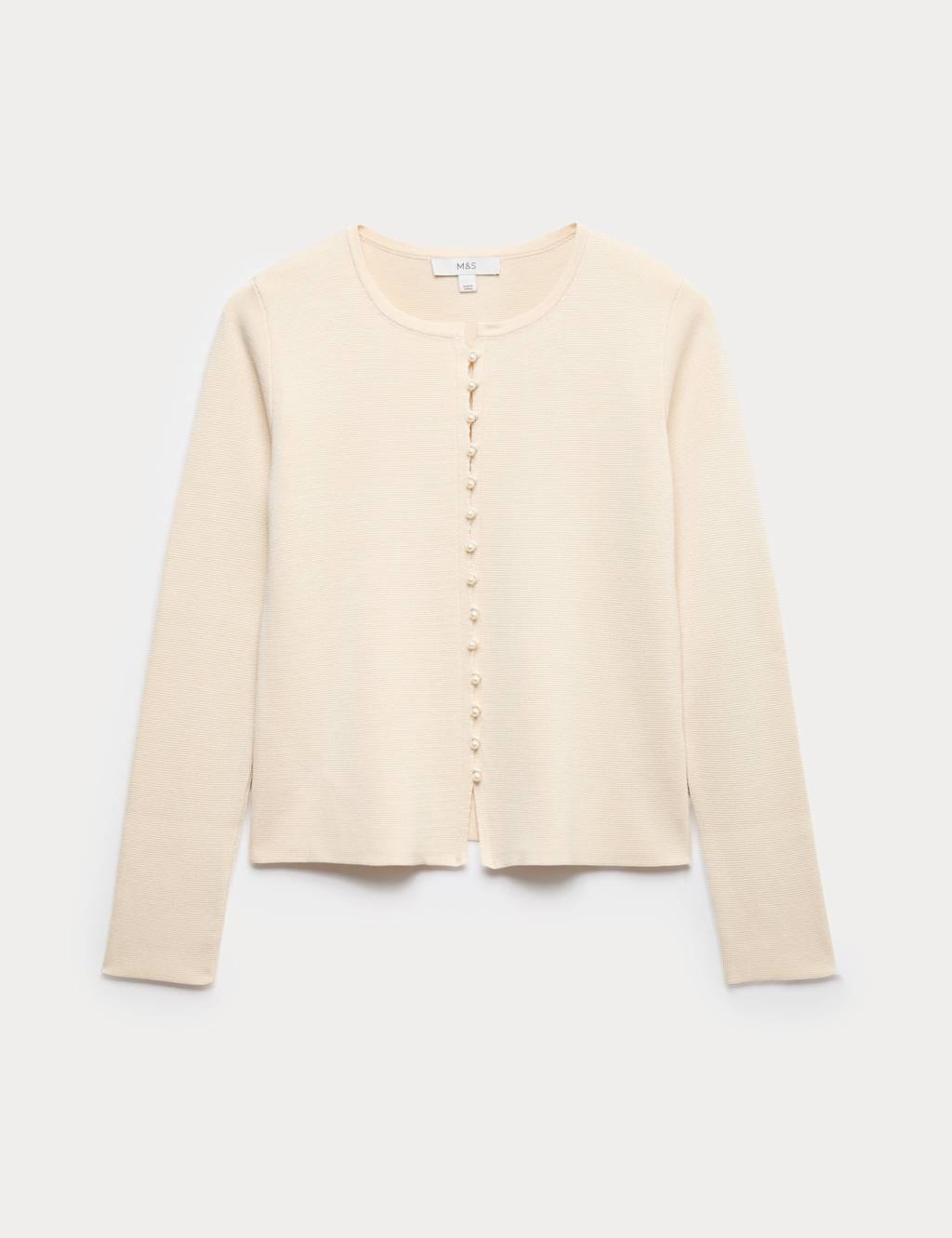 M&S Soft Touch Button Through Fitted Cardigan Ecru