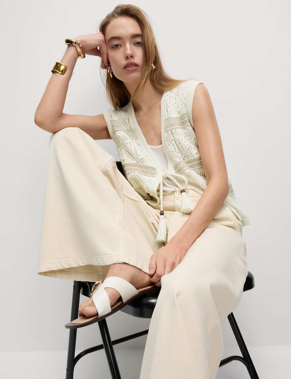 Cotton Rich Slim Textured Cropped Waistcoat