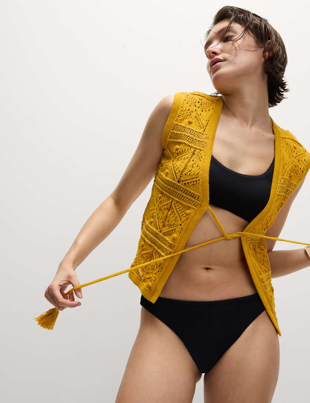 Cotton Rich Slim Textured Cropped Waistcoat
