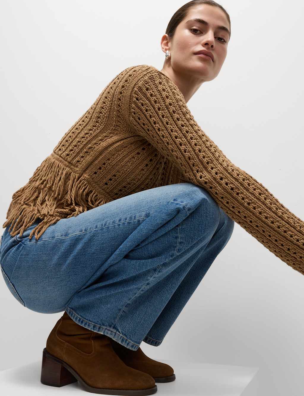 Cotton-Blend Textured Fringe Jumper