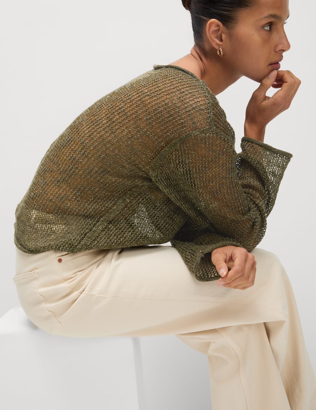 Cotton Blend Metallic Jumper with Linen