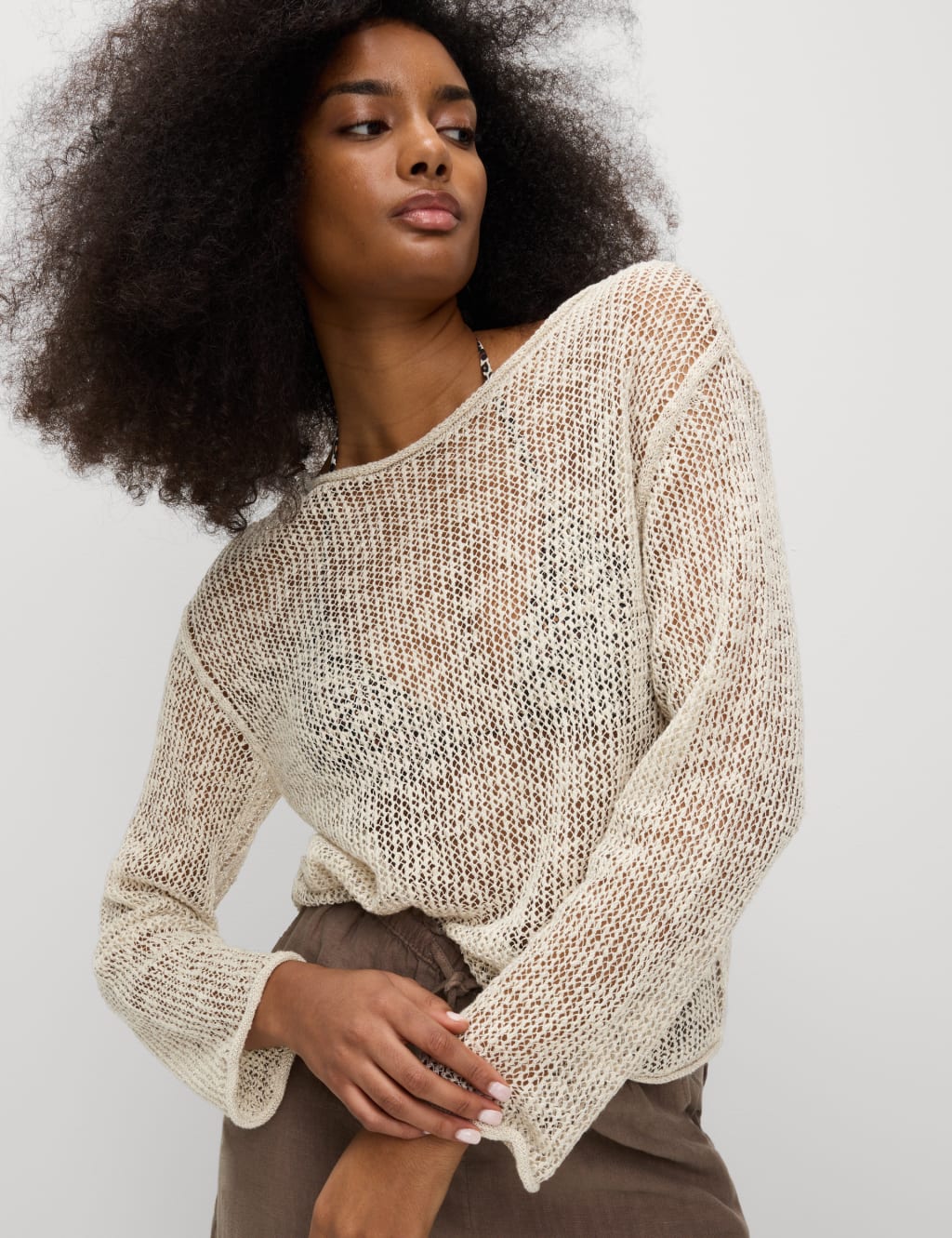 Cotton Blend Metallic Jumper with Linen