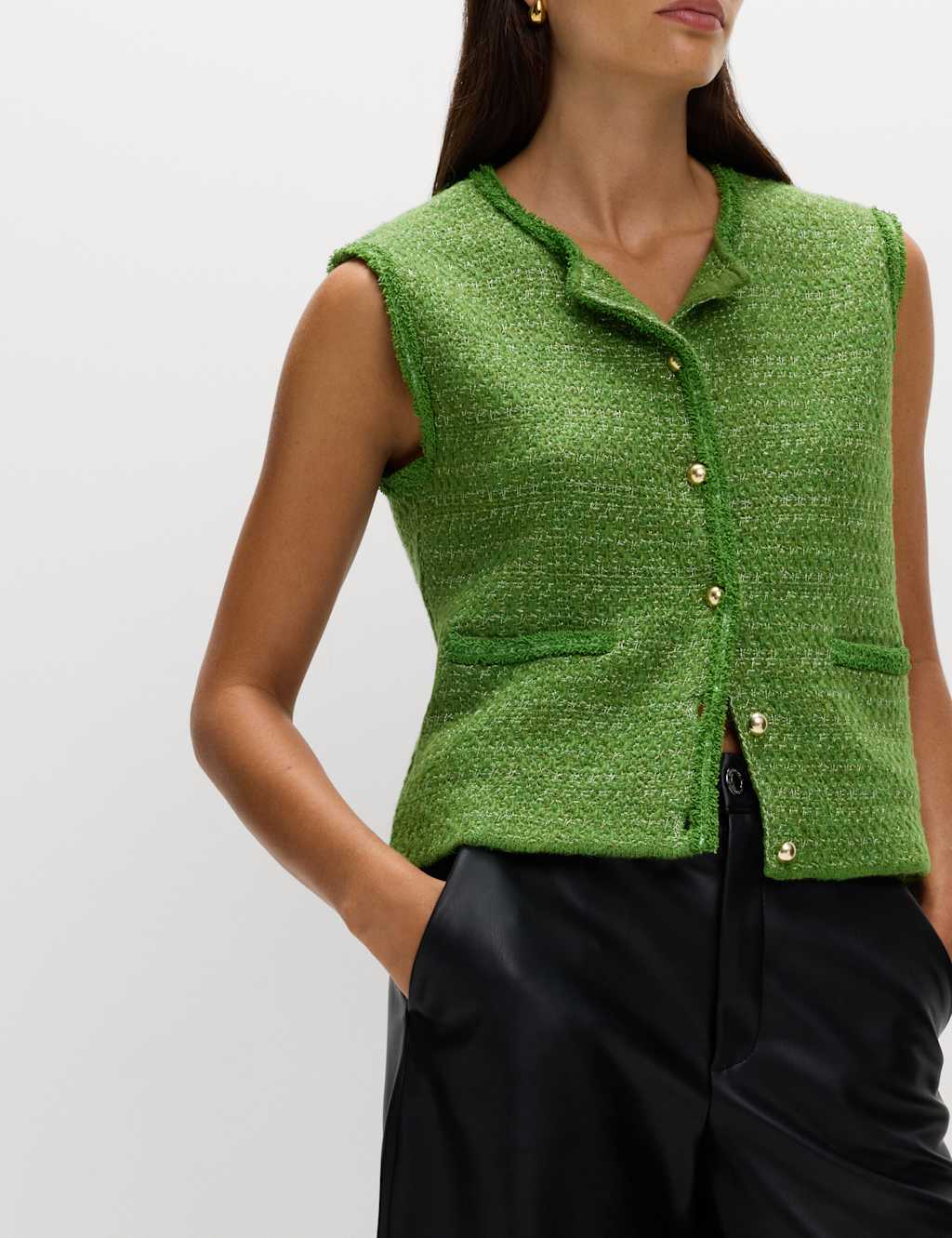 M&S Cotton Blend Pocket Detail Military Waistcoat Fern Green