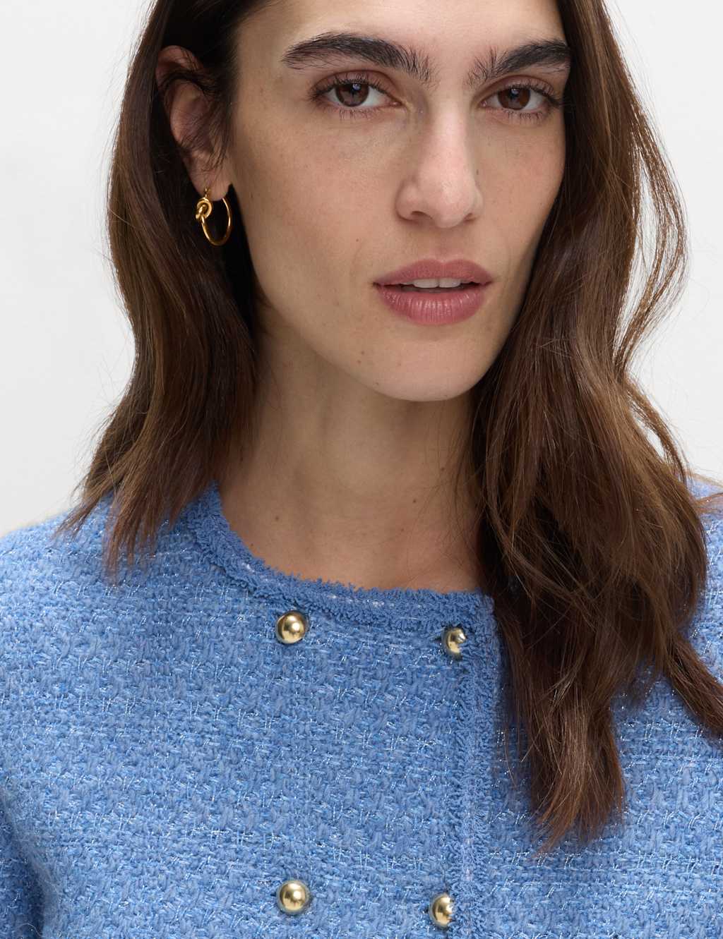 M&S Cotton Blend Textured Knitted Jacket Neon Blue