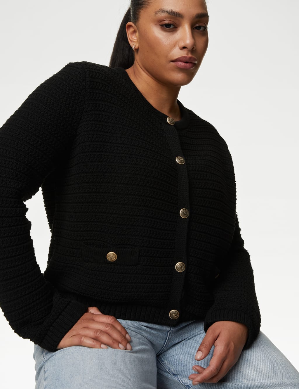 Cotton Blend Textured Knitted Jacket | M&S Collection | M&S 