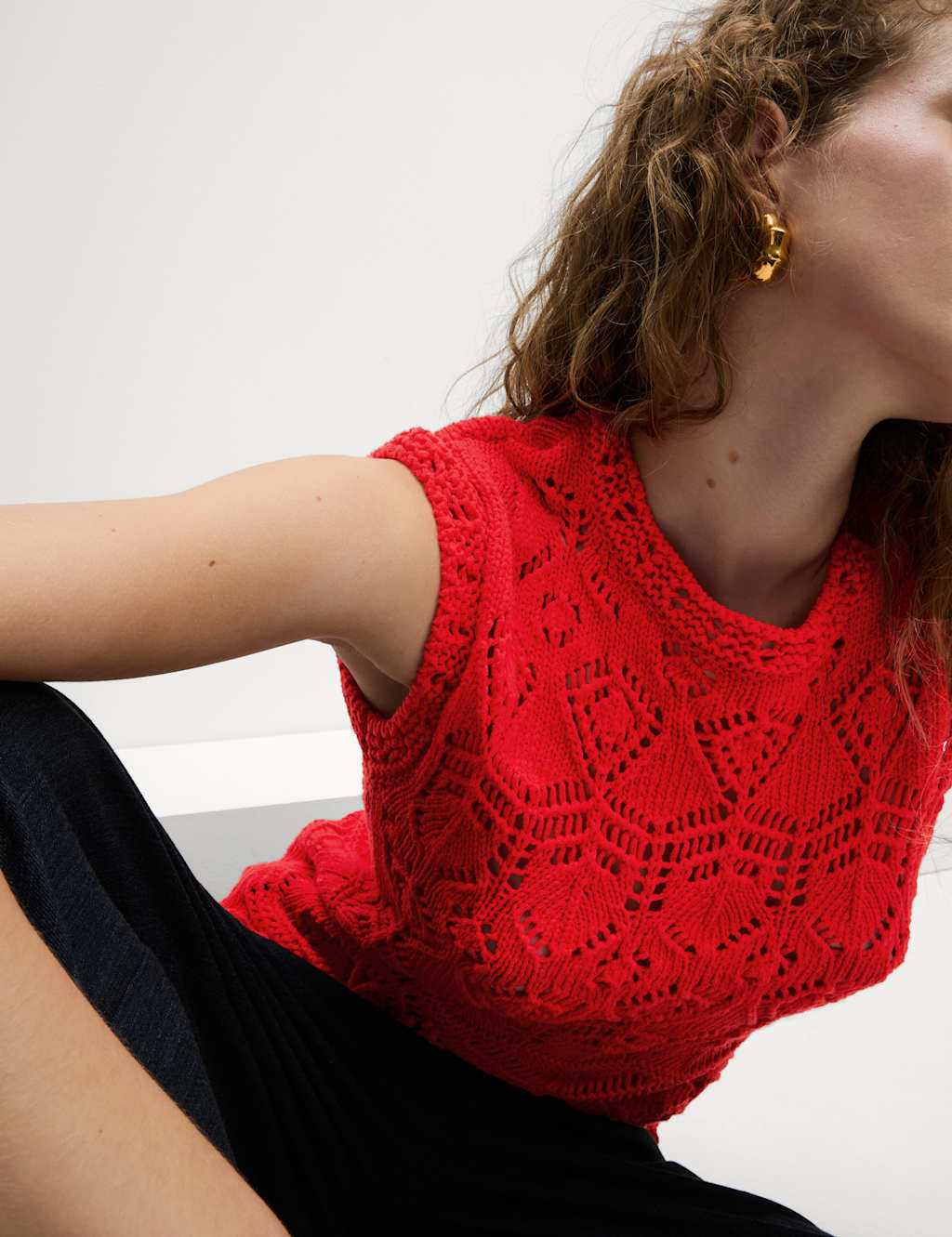 Pure Cotton Textured Slim Fit Knitted Top