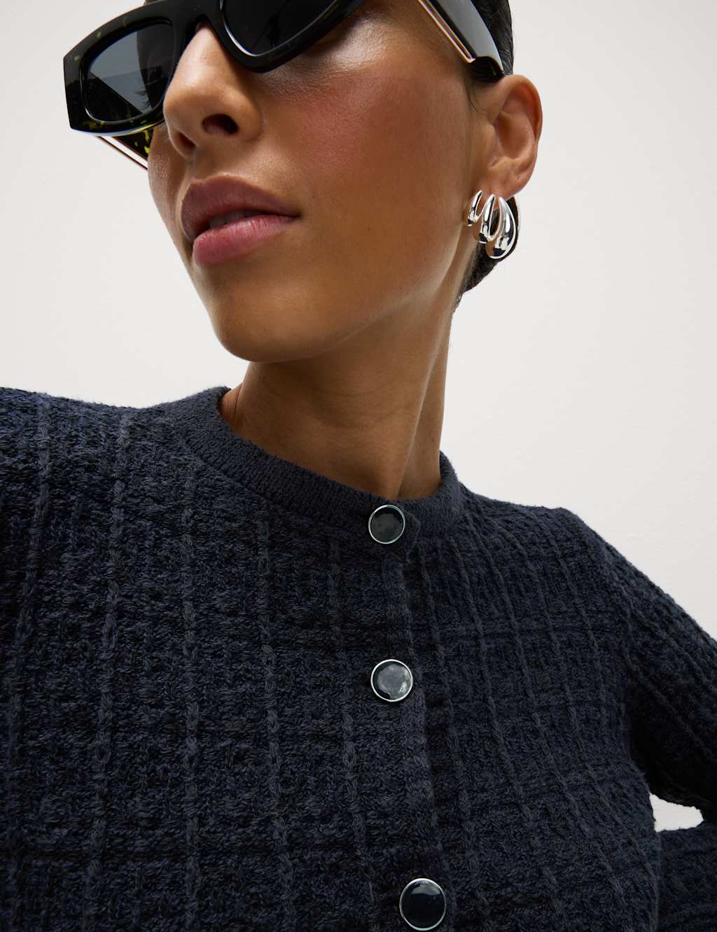 Cotton Rich Knitted Crew Neck Fringe Cardigan