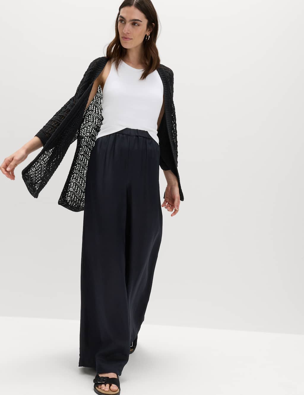 M&S Women's Textured Edge to Edge Longline Cardigan - Large - Black