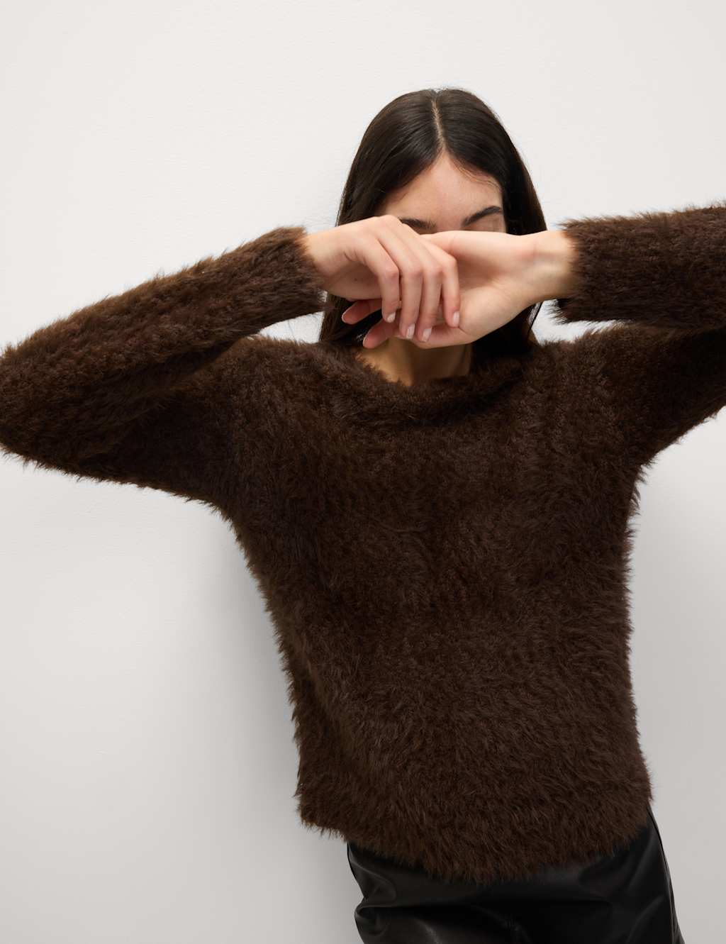 M&S Textured Crew Neck Jumper Raisin