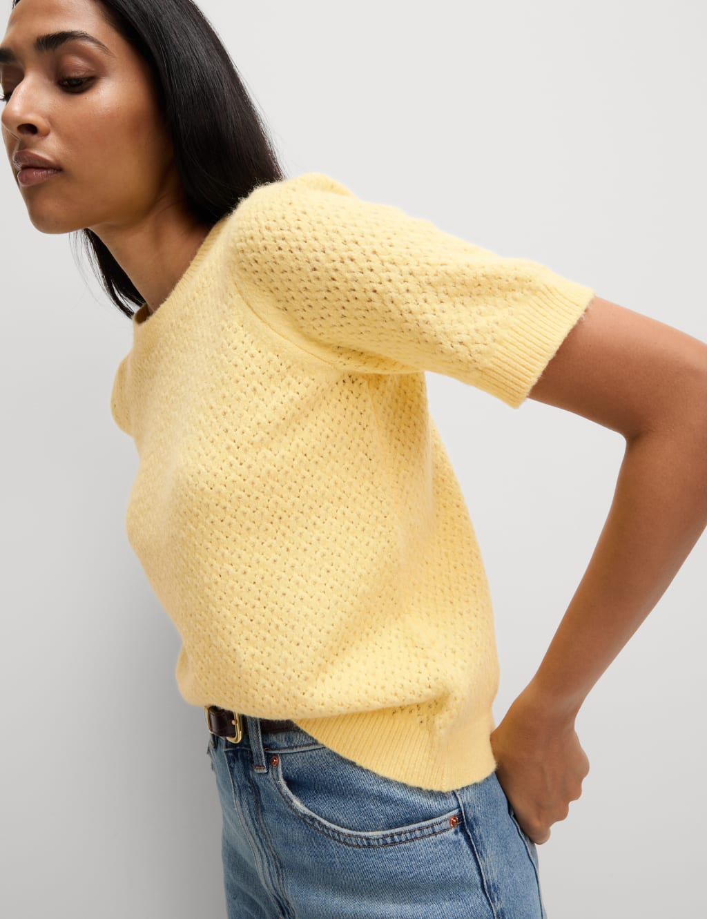 Pointelle Slim Fit Puff Sleeve Top