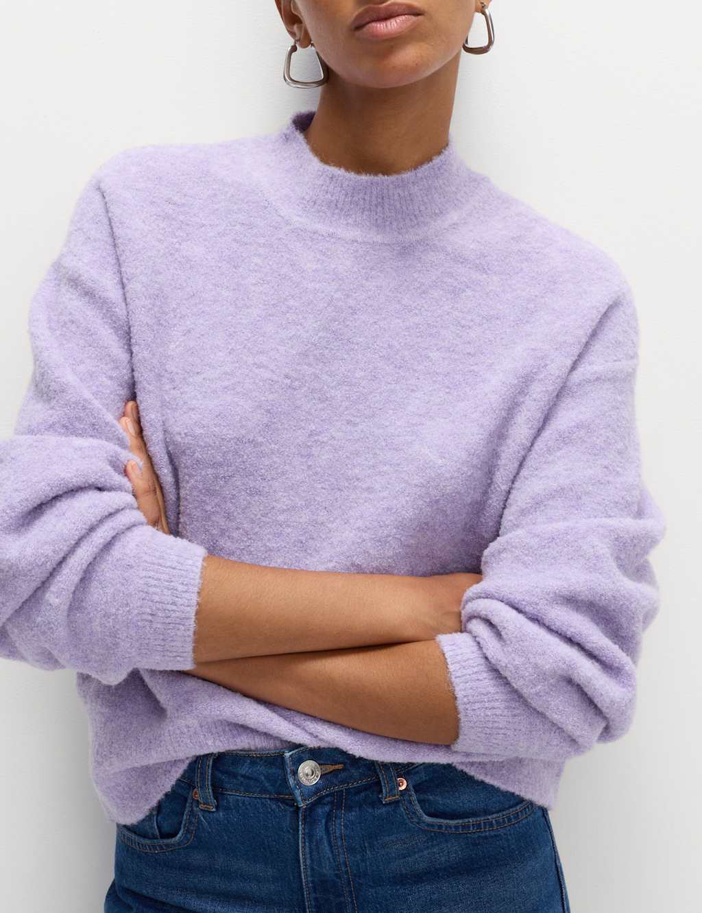 M&S Wool Blend Textured Funnel Neck Jumper Dusted Lilac