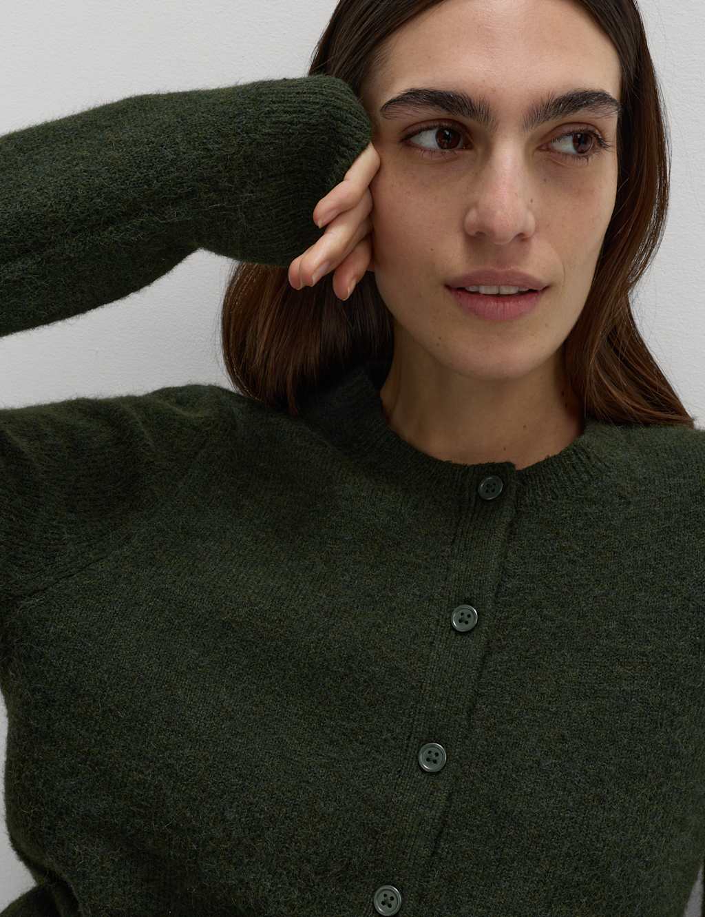 M&S Crew Neck Cardigan with Wool Holly