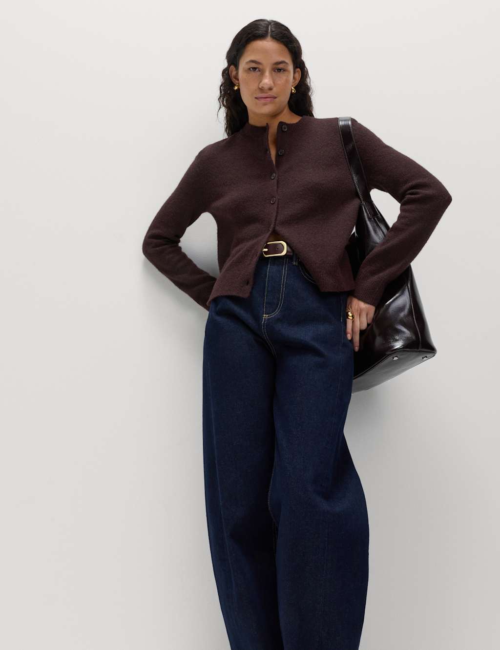 M&S Crew Neck Cardigan with Wool Raisin