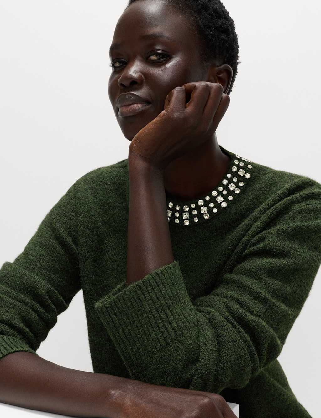 M&S Embellished Relaxed Jumper with Wool Holly