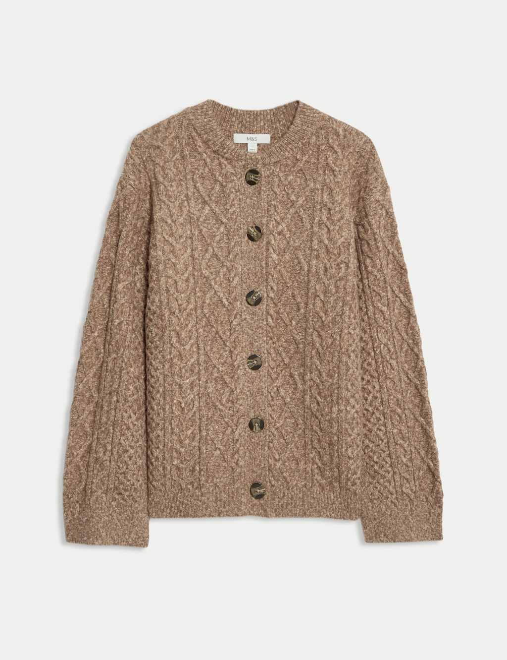 M&S Cable Knit Button Front Cardigan Walnut