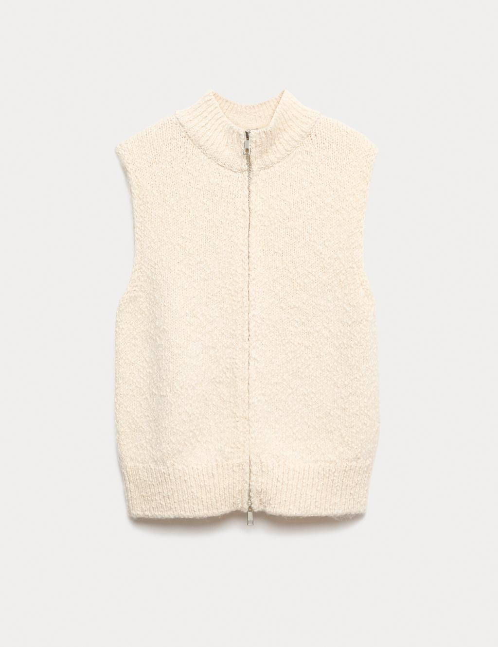M&S Cotton Rich Boucle Zip Up Knitted Waistcoat Cream