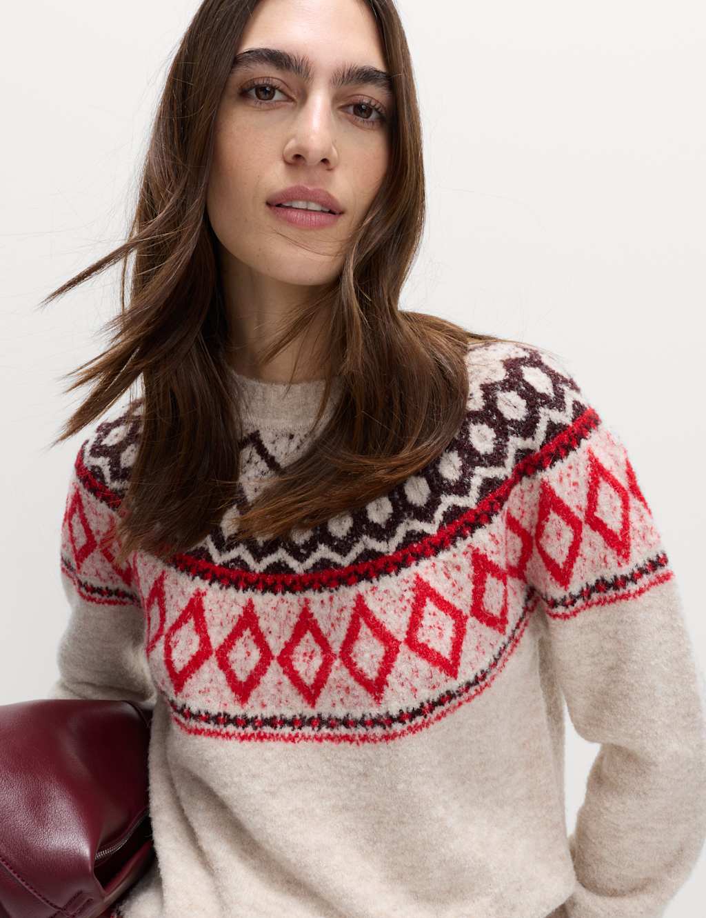 M&S Boucle Fair Isle Relaxed Jumper With Wool Oatmeal Mix