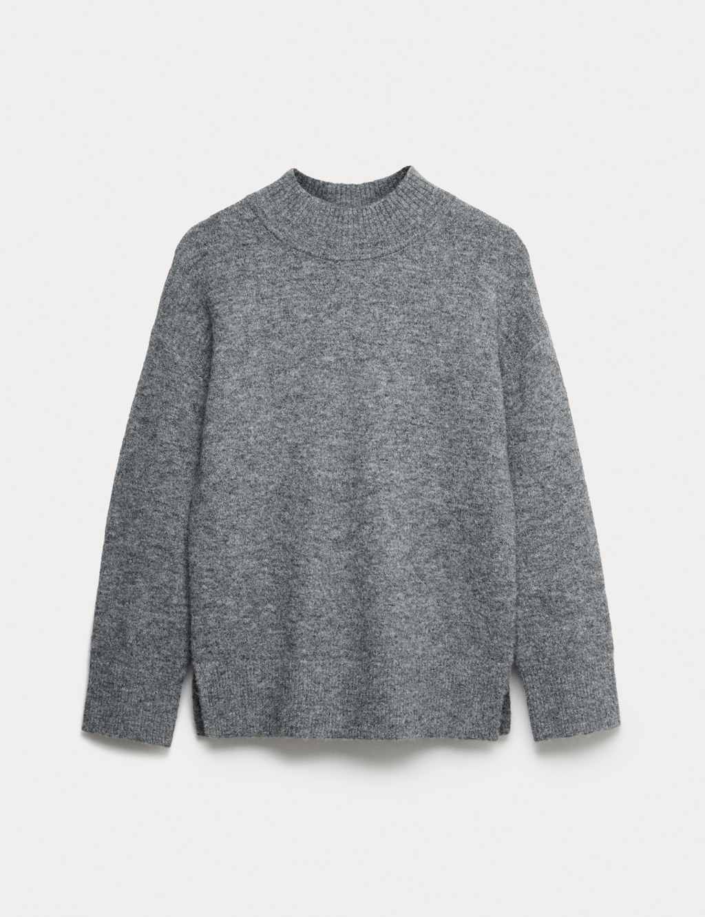M&S Collection Women's Funnel Neck Jumper - Mid Grey Marl, Chartreuse,Mid Grey Marl