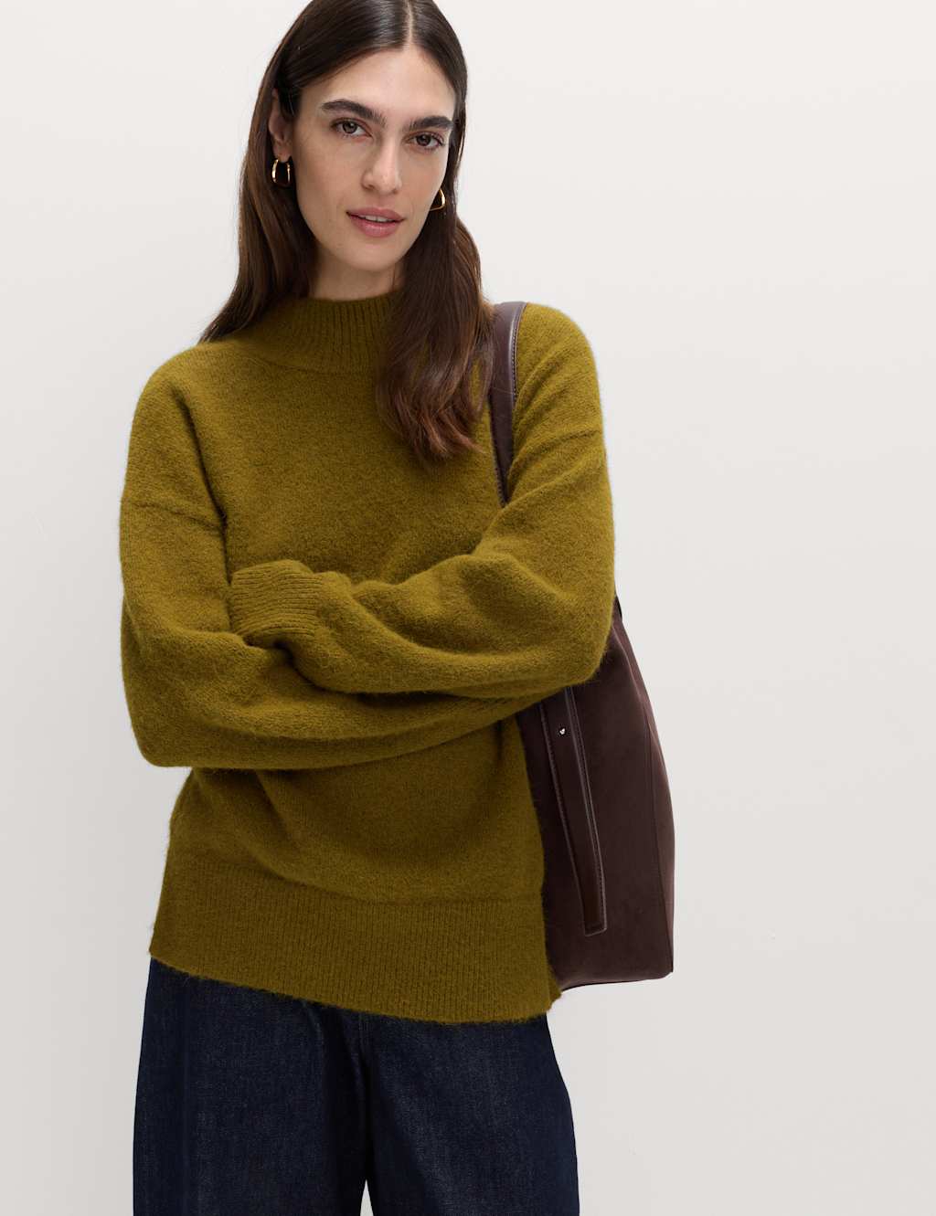 M&S Funnel Neck Relaxed Jumper With Wool Chartreuse