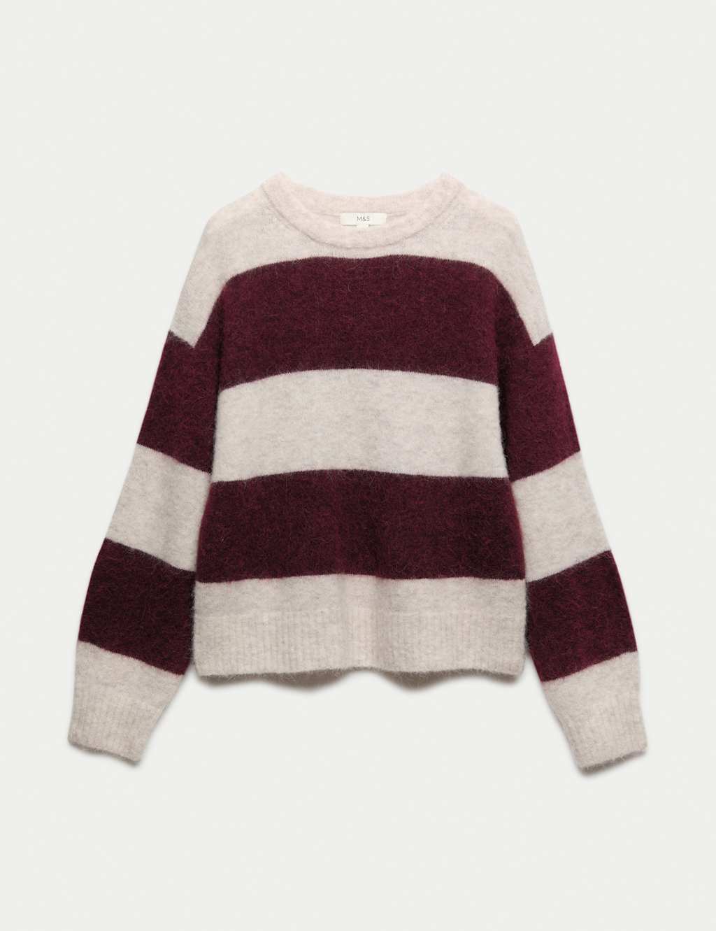 M&S Alpaca Blend Striped Textured Relaxed Jumper Dark Burgundy
