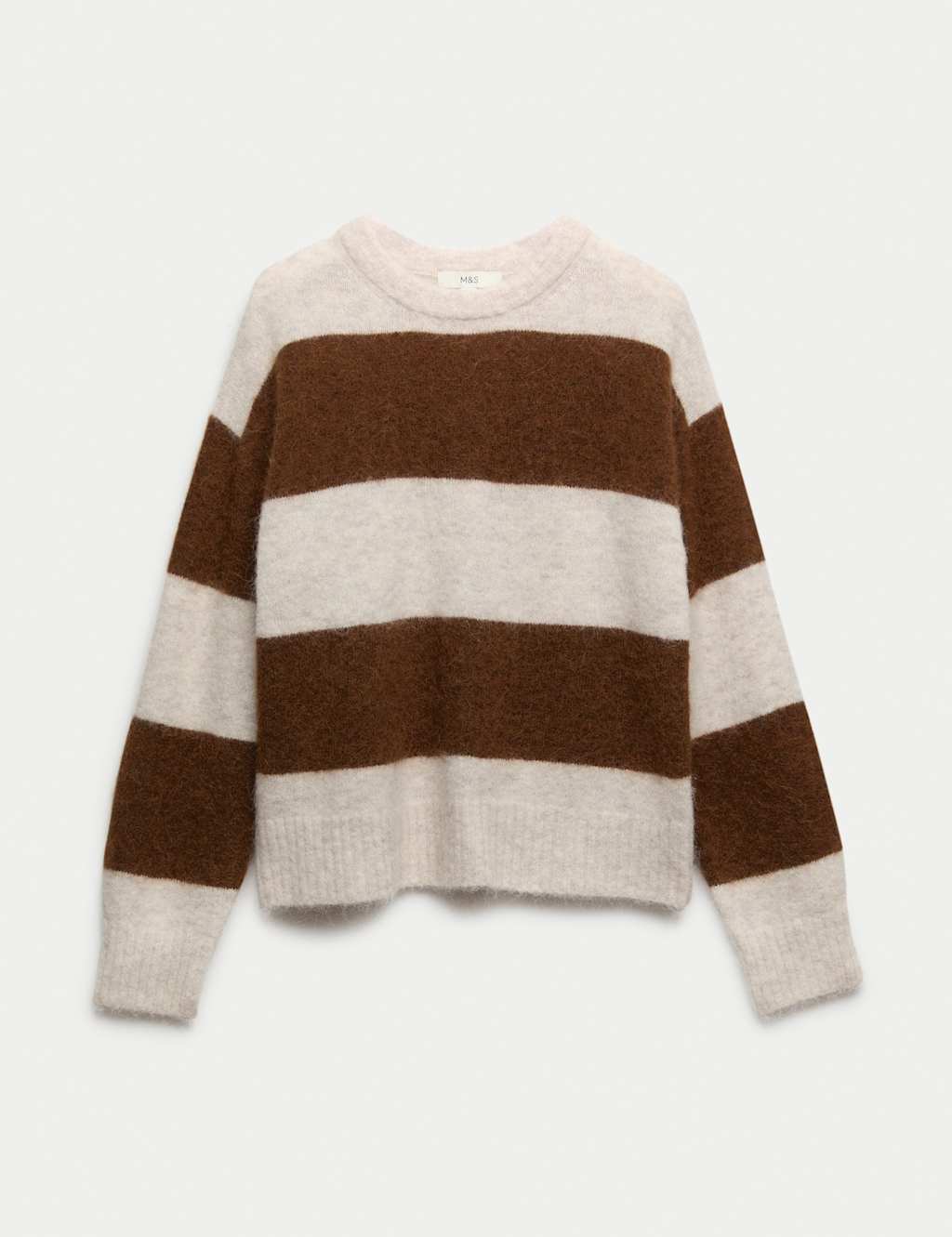 M&S Alpaca Blend Striped Textured Relaxed Jumper Toffee