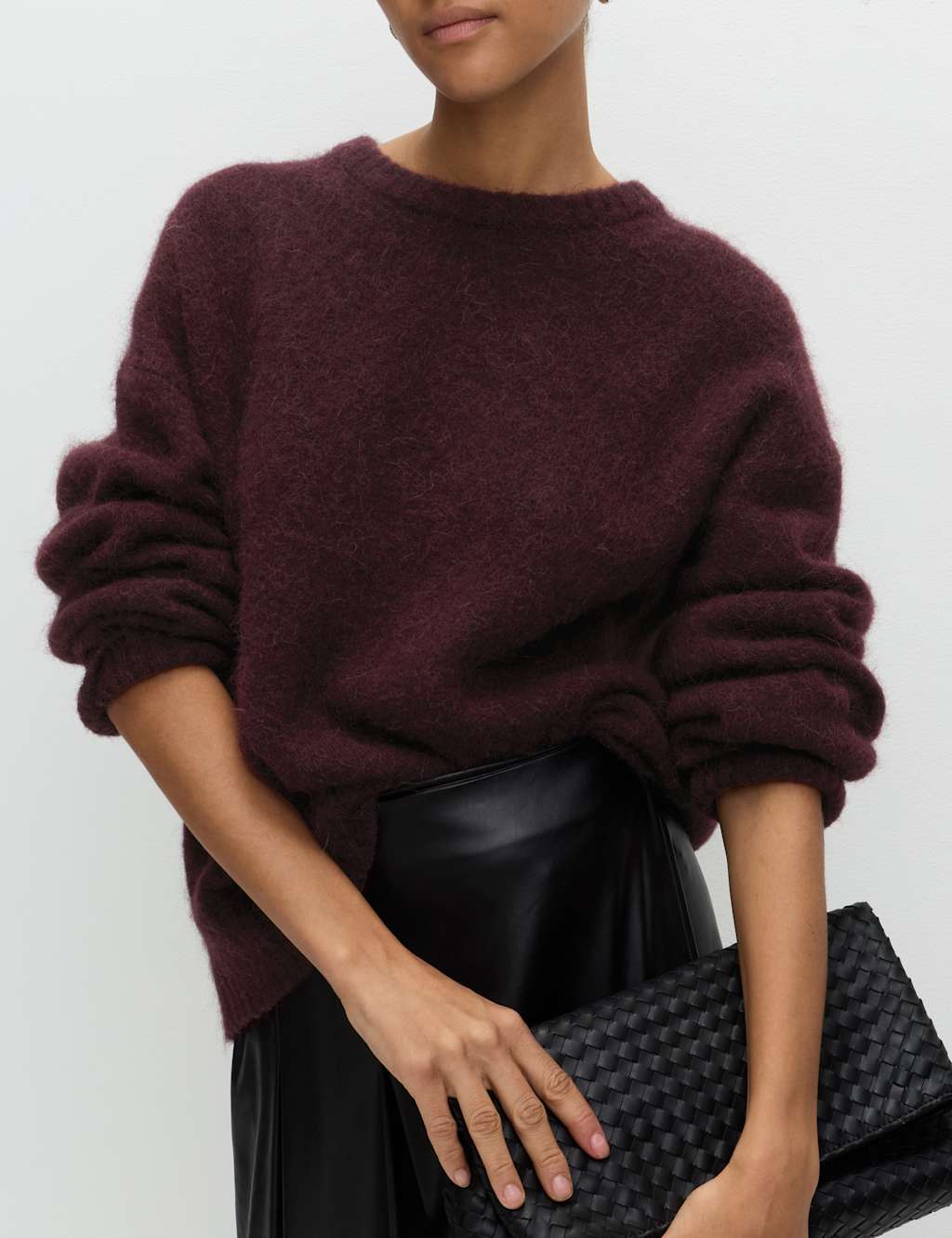 M&S Alpaca Blend Textured Relaxed Jumper Dark Burgundy