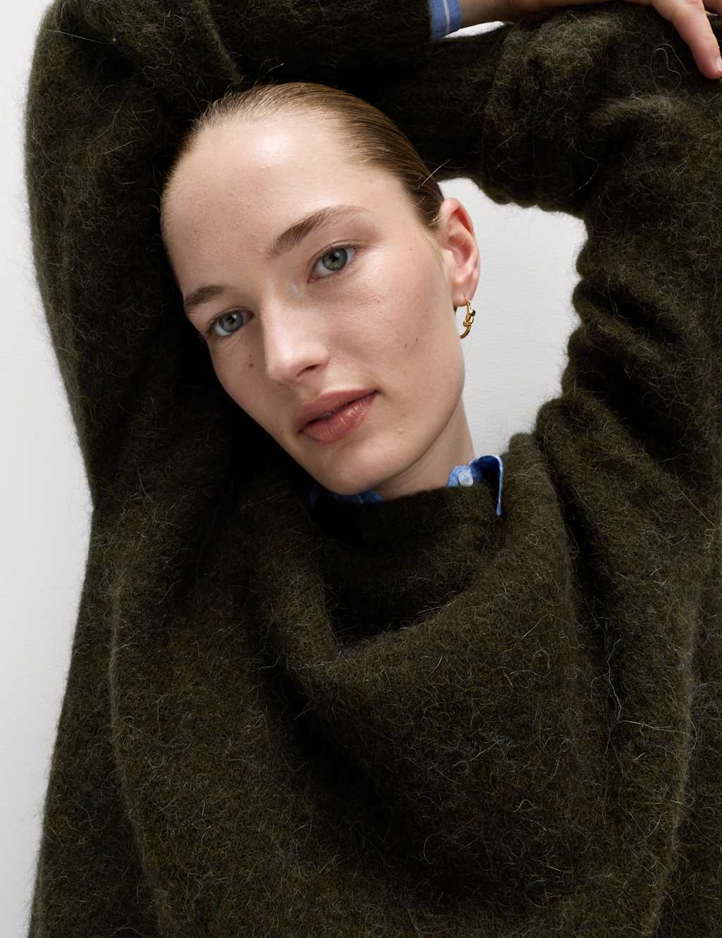 M&S Alpaca Blend Textured Relaxed Jumper Olive