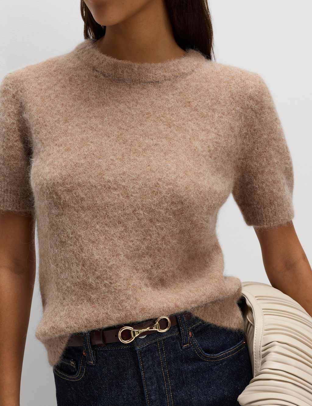 M&S Brushed Alpaca Blend Knitted Top Hazelnut