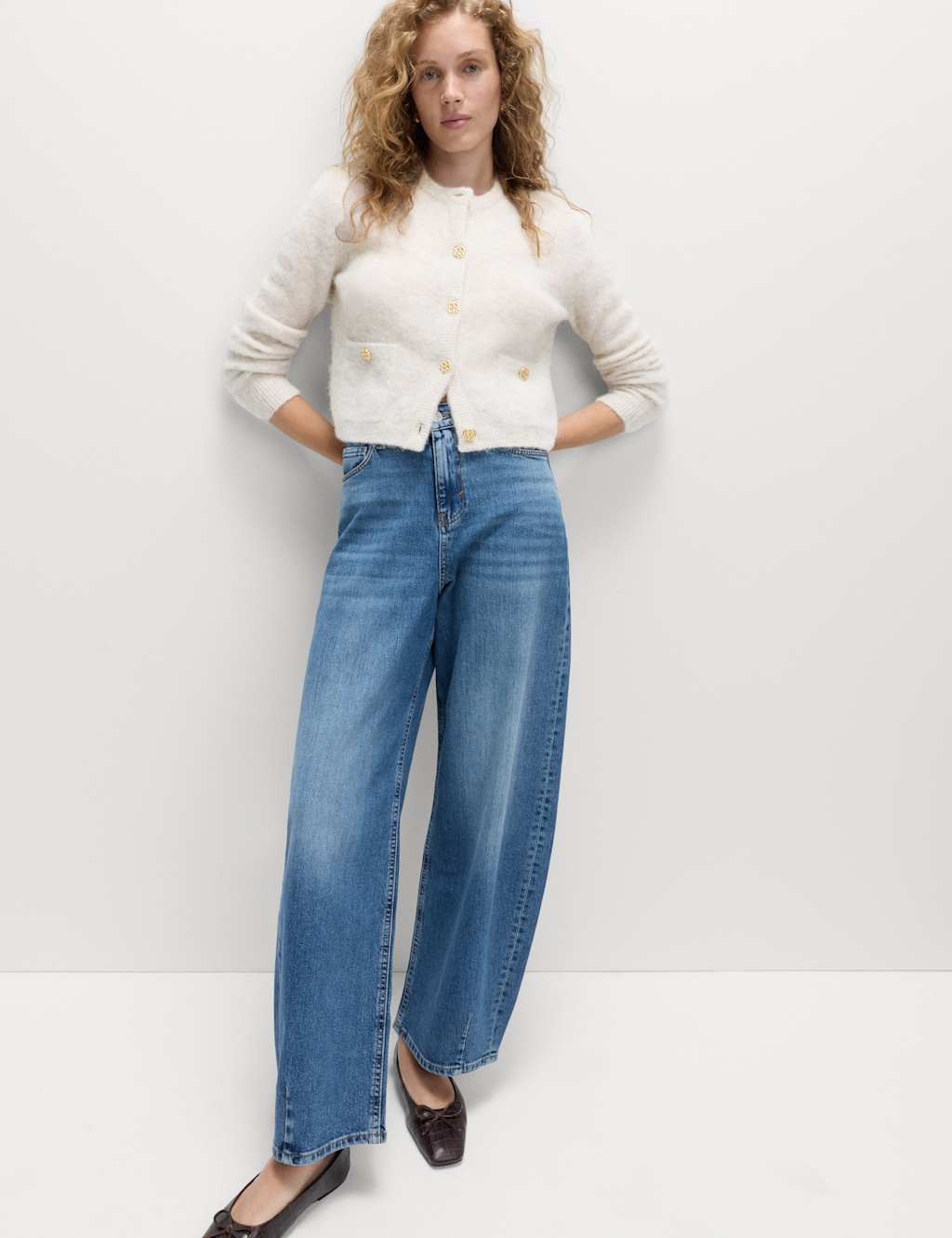 M&S Alpaca Blend Button Front Cropped Cardigan Cream