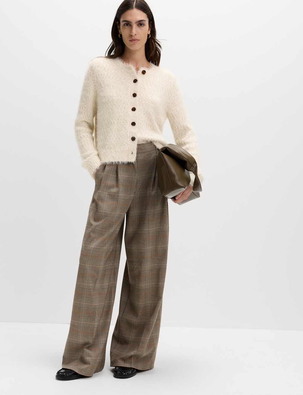 M&S Textured Crew Neck Cardigan Light Cream