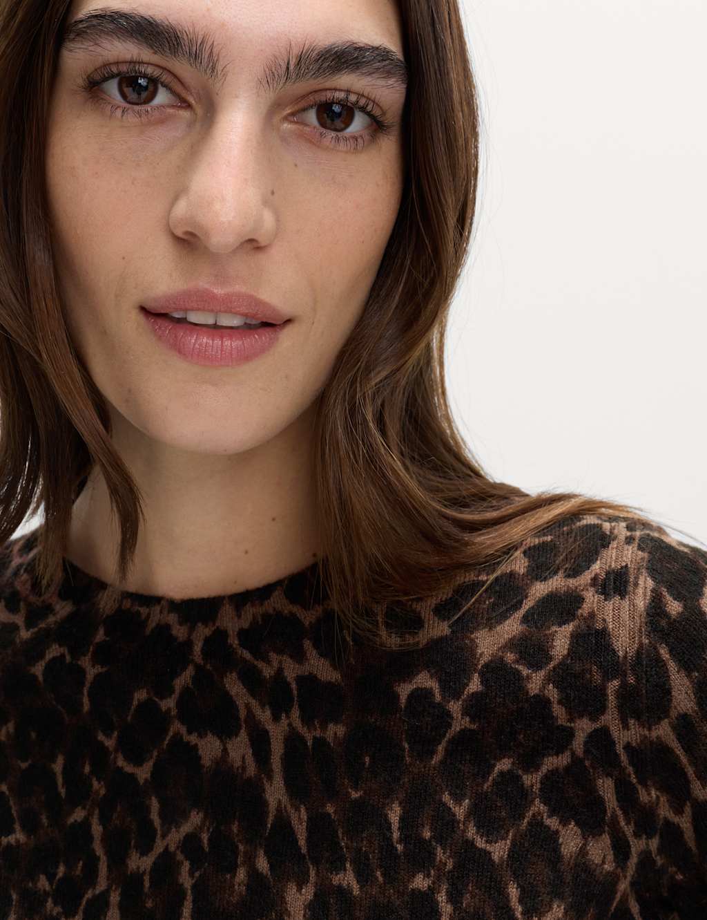 M&S Animal Print Crew Neck Jumper Brown