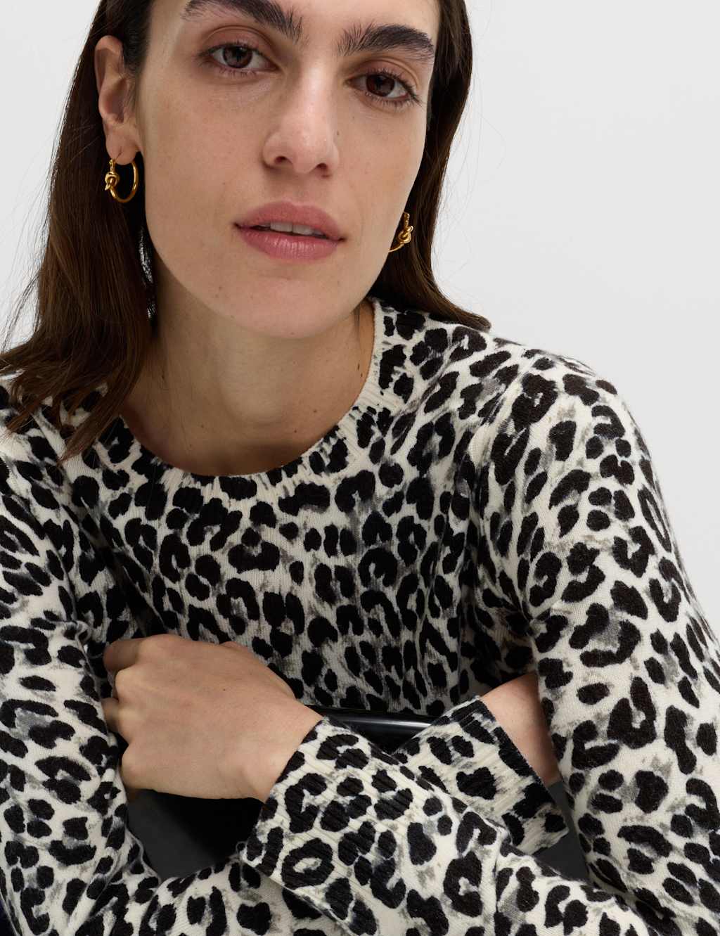 M&S Animal Print Crew Neck Jumper Black