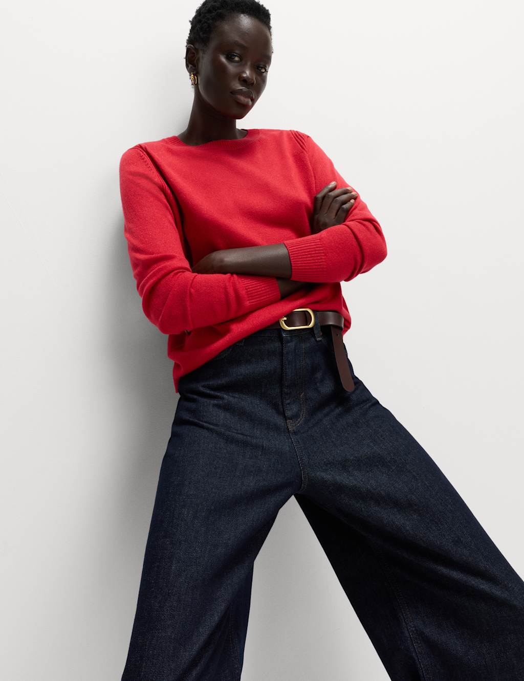 M&S Cashmilon Sparkle Crew Neck Jumper Rouge