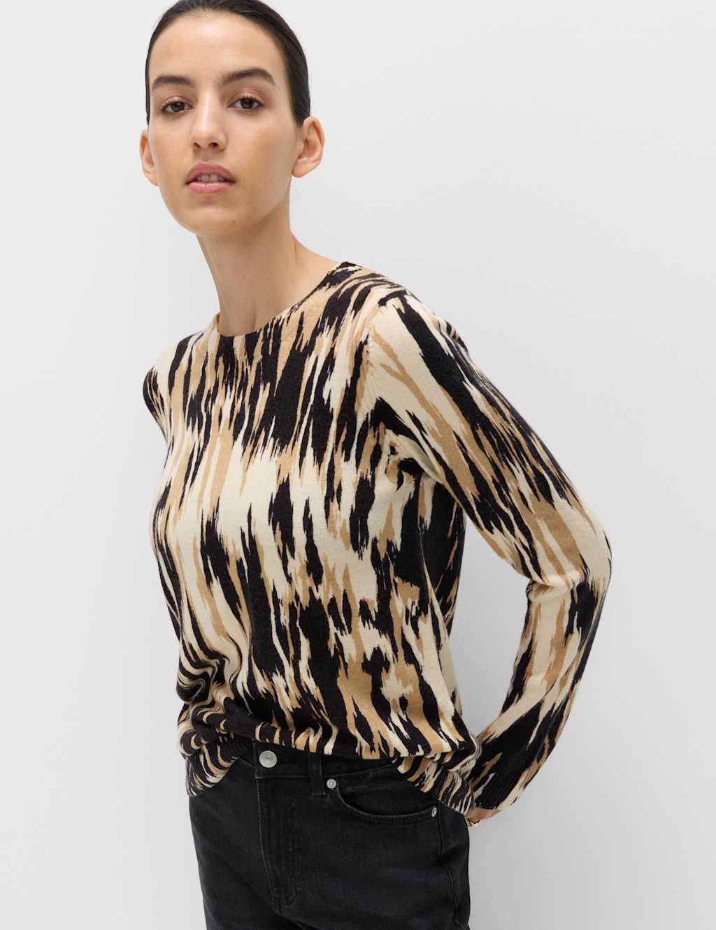 M&S Women's Abstract Pattern Supersoft Jumper - 10 - Neutral