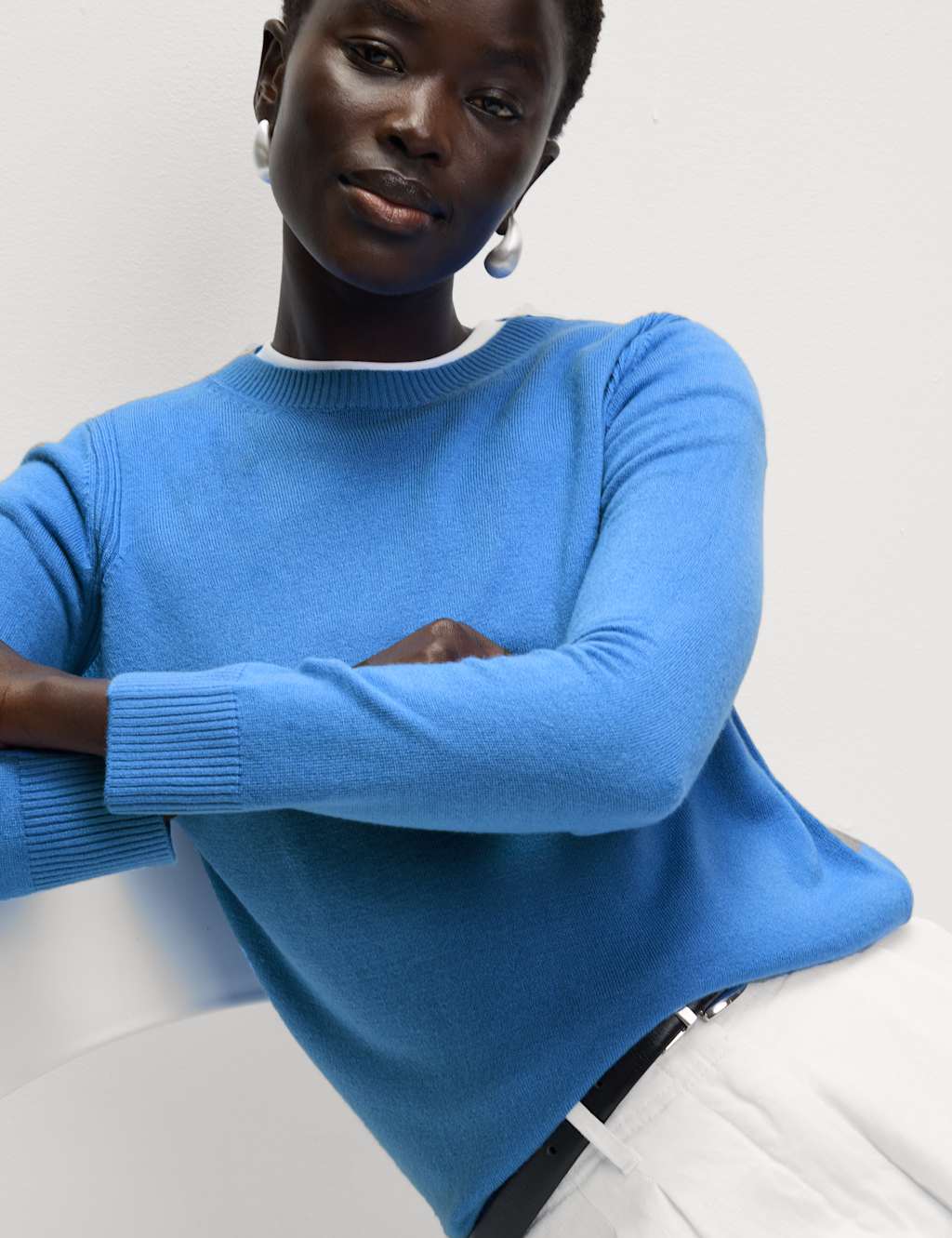 M&S Supersoft Crew Neck Jumper Neon Blue