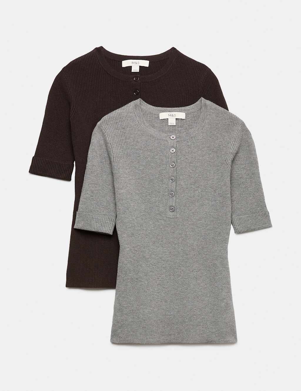 M&S Women's 2 Pack Ribbed Knitted Tops with Wool - Small - Multi