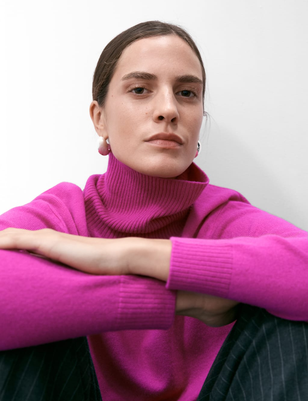 Pink cashmere roll neck jumper hot sale